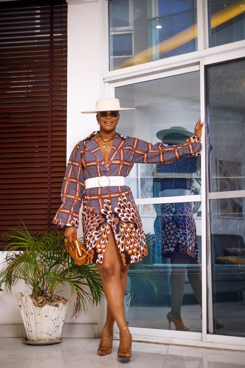 Aduni long sleeve African print dress - Mowolaa African Clothing