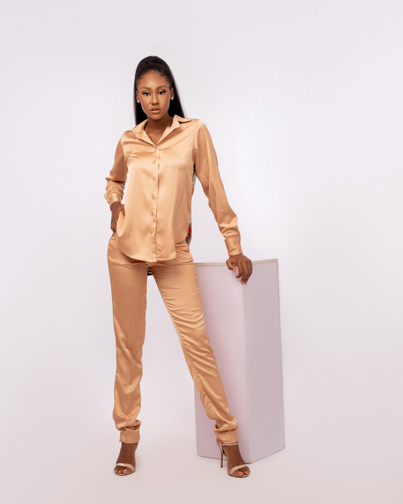 Asabi gold pant and button down shirt - Mowolaa African Clothing