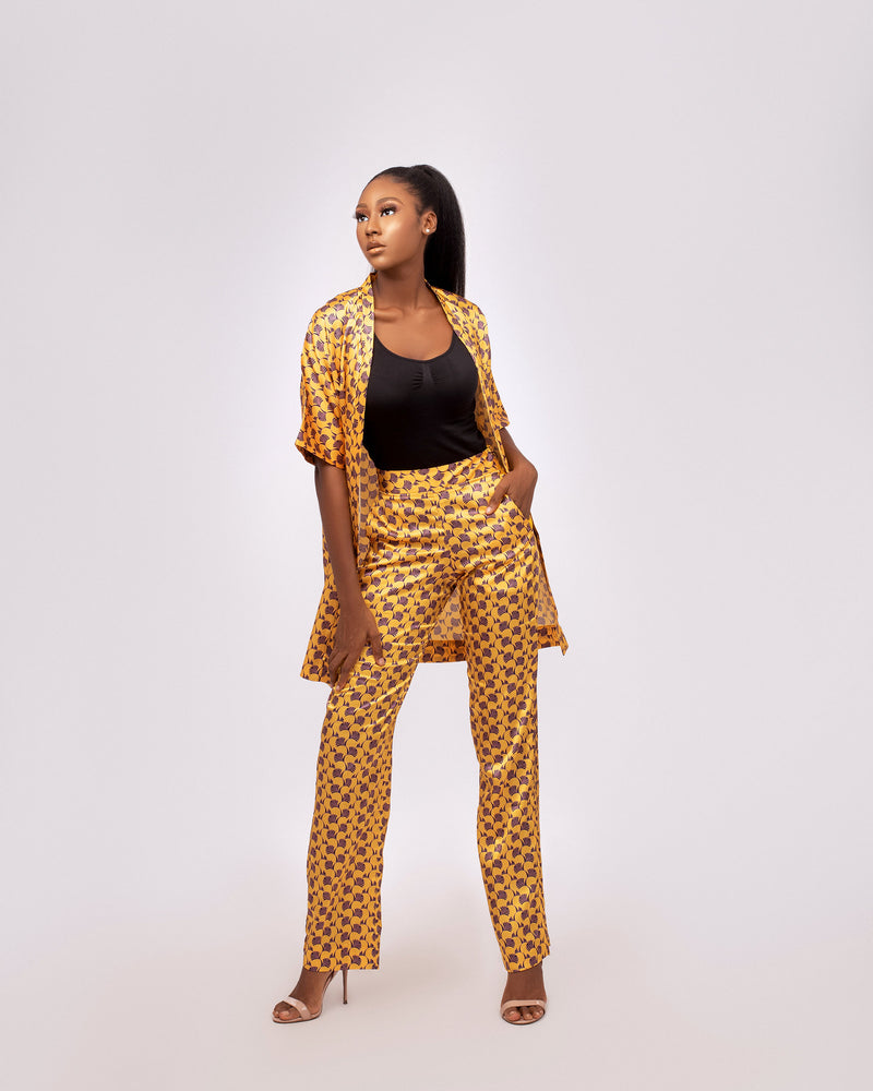 Gracey Yellow Kimono jacket with high waist pant - Mowolaa African Clothing