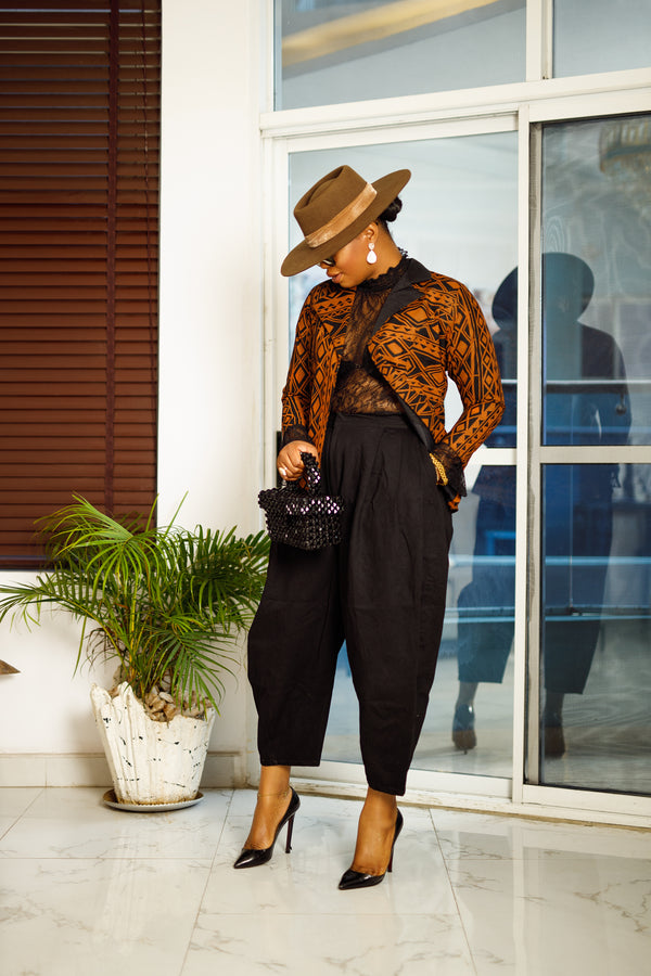 Aduke brown base mixed with Ankara Jacket - Mowolaa African Clothing